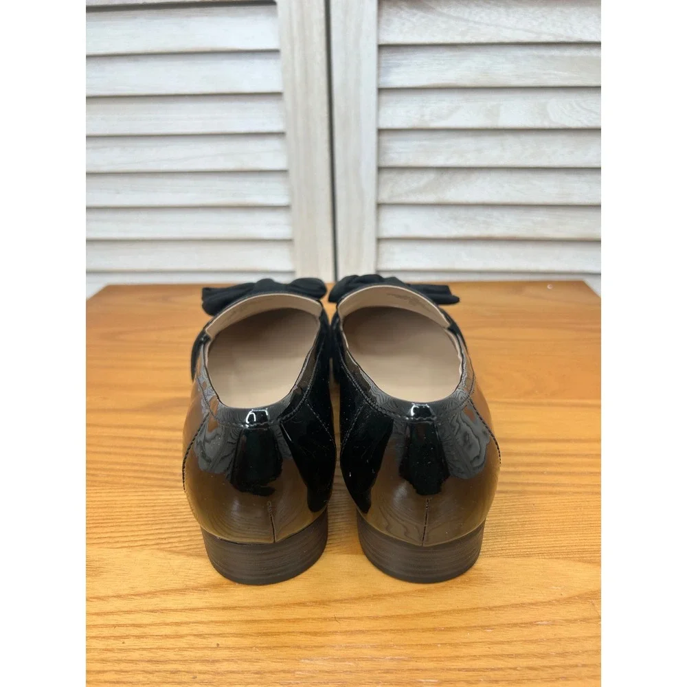 Bandolino Bow Loafers 10M Black Patent Career Work Flats Whimsygoth corporate